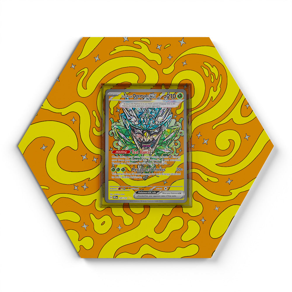 teal mask ogerpon ex pokemon card 145/131 Colour:Midnight Blue Teenage Mutant Ninja Turtles ex has been Knocked Judge's Familiar